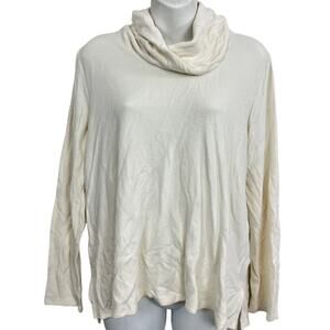 J Jill Wearever Collection Women Cowl Neck Long Sleeve Ribbed Ivory Shirt Top M